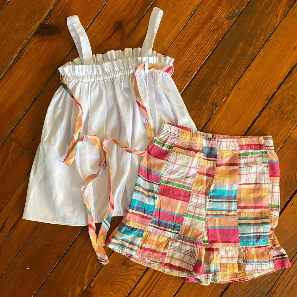 Patchwork Ruffled Shorts & Matching White Shirt Size 5-6
